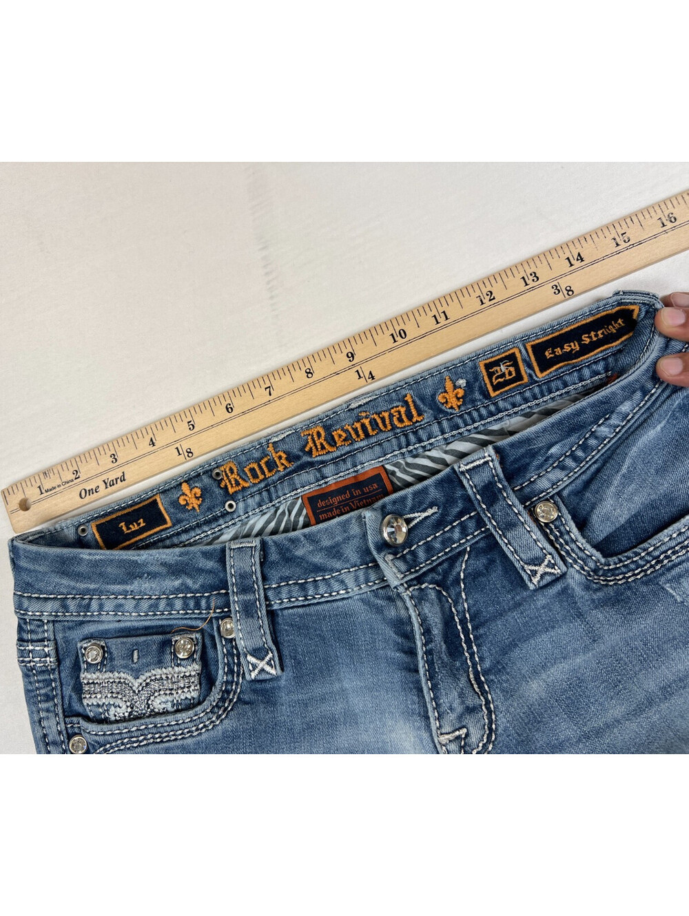 Rock Revival Women 26 Luz Easy Straight Jeans Blue Distressed Denim - Picture 12 of 16